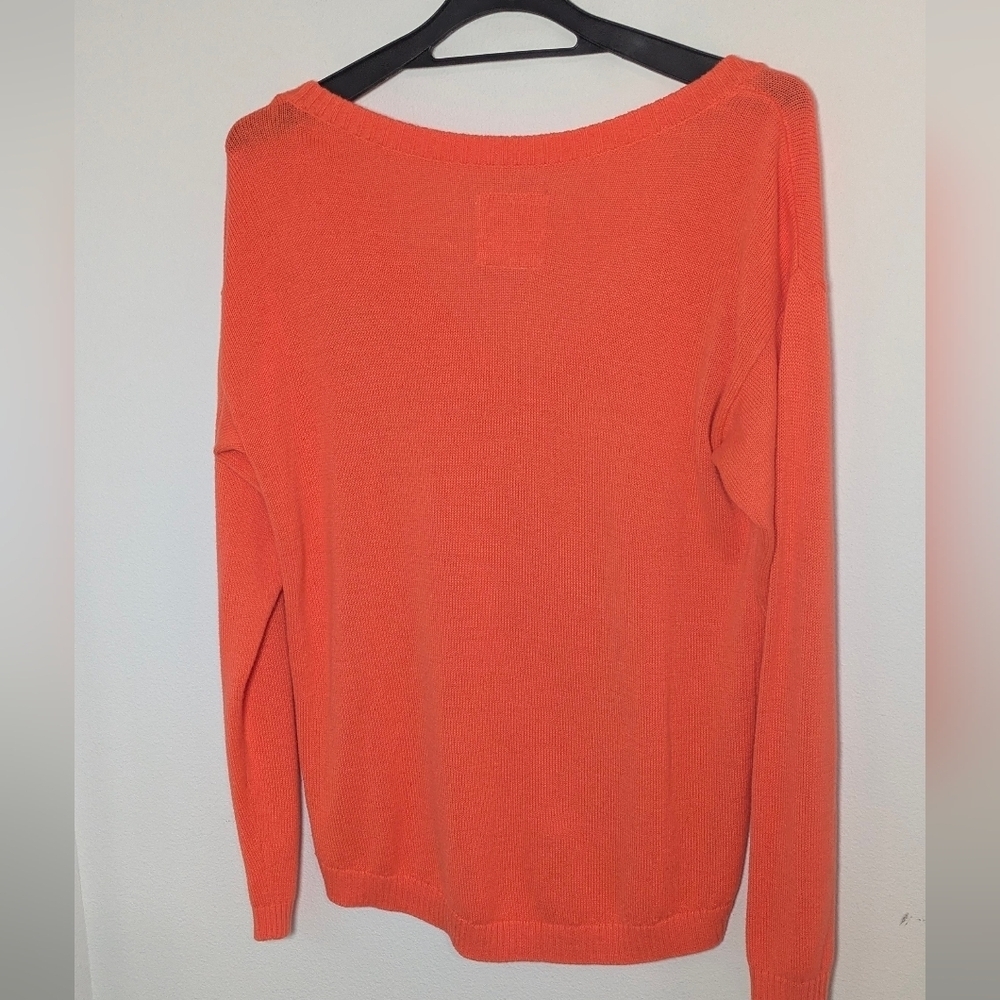 Hollister Women Orange V-Neck Sweater Long Sleeve Logo Hi-Low Size M EUC - Picture 5 of 11